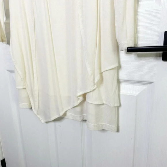 RONEN CHEN Size 1 US 6 Cream Knit Tunic Asymmetrical Hem Long Sleeve Lagenlook - Picture 2 of 6